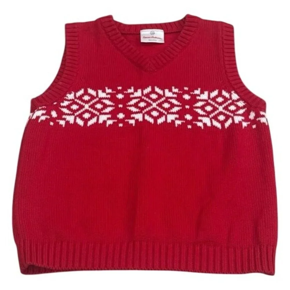 Hanna Andersson Red &‎ White Holiday Snowflake Sweater Vest Cabin Size 110 (5)